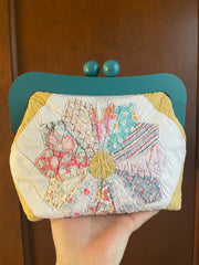 Blue Wooden Frame Vintage Quilt Clutch Bag